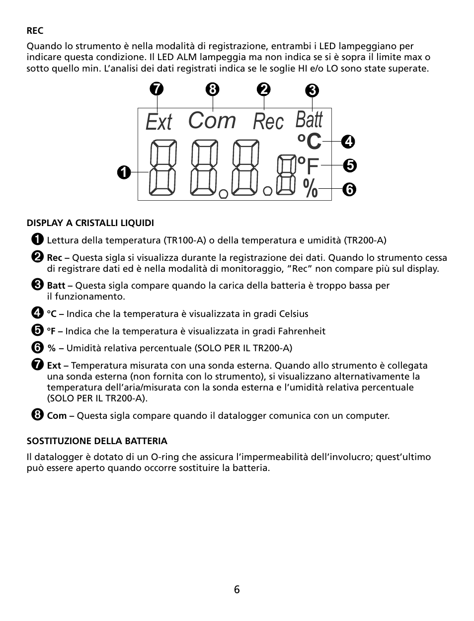 Ext com rec batt | Amprobe TR100-A TR200-A Temperature-Humidity-Data-Loggers User Manual | Page 37 / 62