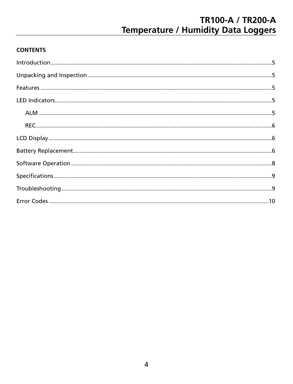 Amprobe TR100-A TR200-A Temperature-Humidity-Data-Loggers User Manual | Page 5 / 62