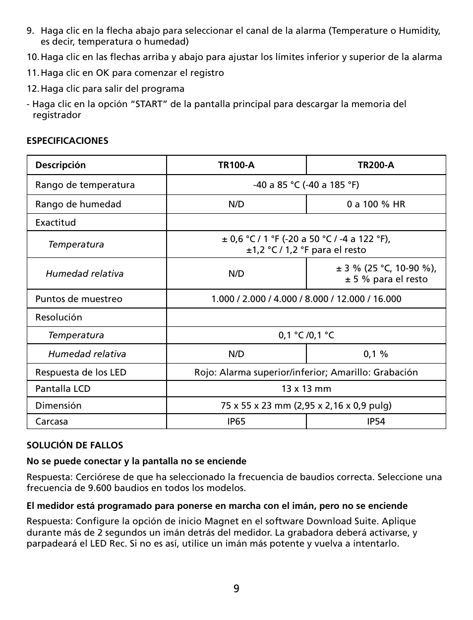 Amprobe TR100-A TR200-A Temperature-Humidity-Data-Loggers User Manual | Page 50 / 62