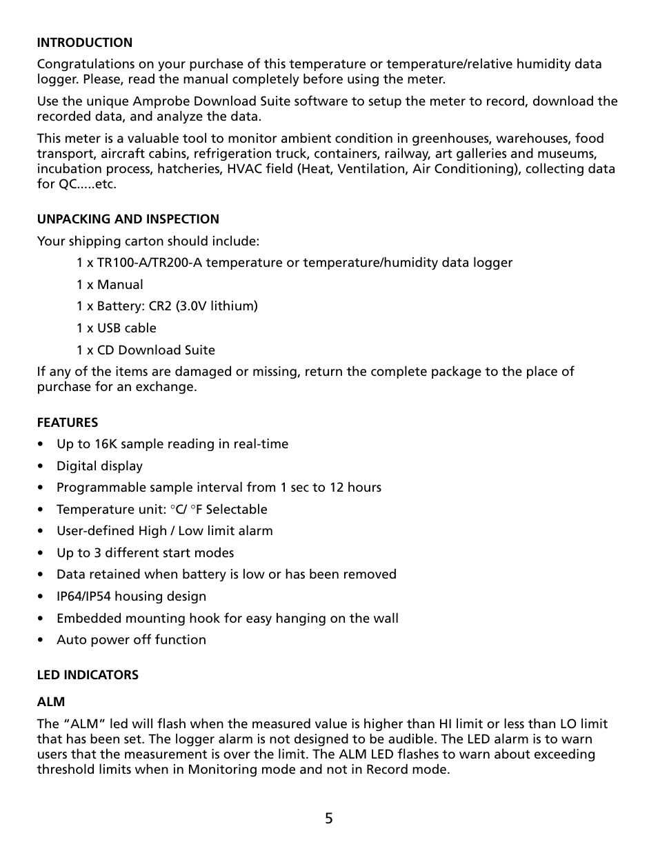 Amprobe TR100-A TR200-A Temperature-Humidity-Data-Loggers User Manual | Page 6 / 62