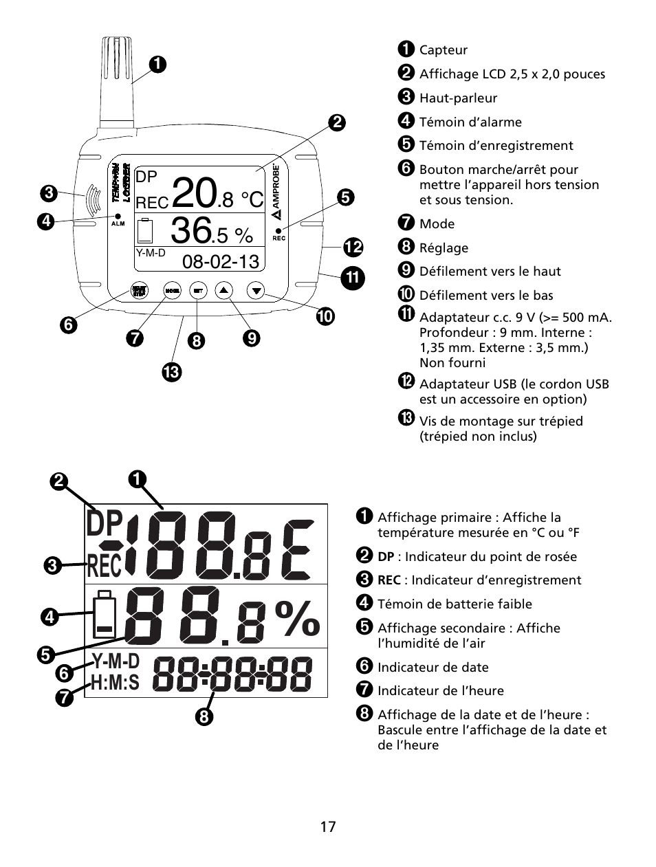 8 °c, Y-m-d h:m:s | Amprobe TR300 Temperature-Relative-Humidity-Data-Logger User Manual | Page 18 / 86
