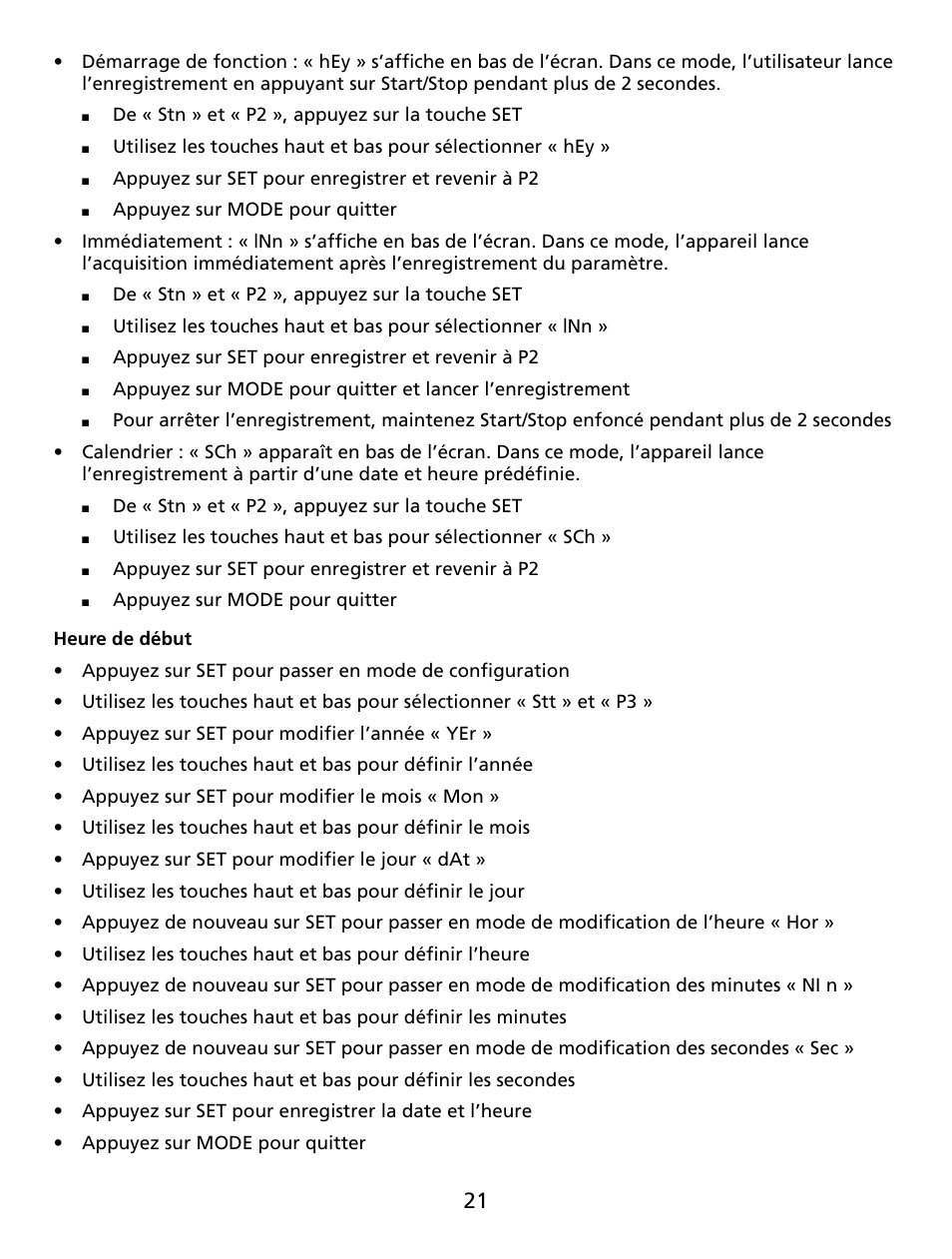 De « stn » et « p2 », appuyez sur la touche set, Appuyez sur set pour enregistrer et revenir à p2 | Amprobe TR300 Temperature-Relative-Humidity-Data-Logger User Manual | Page 22 / 86