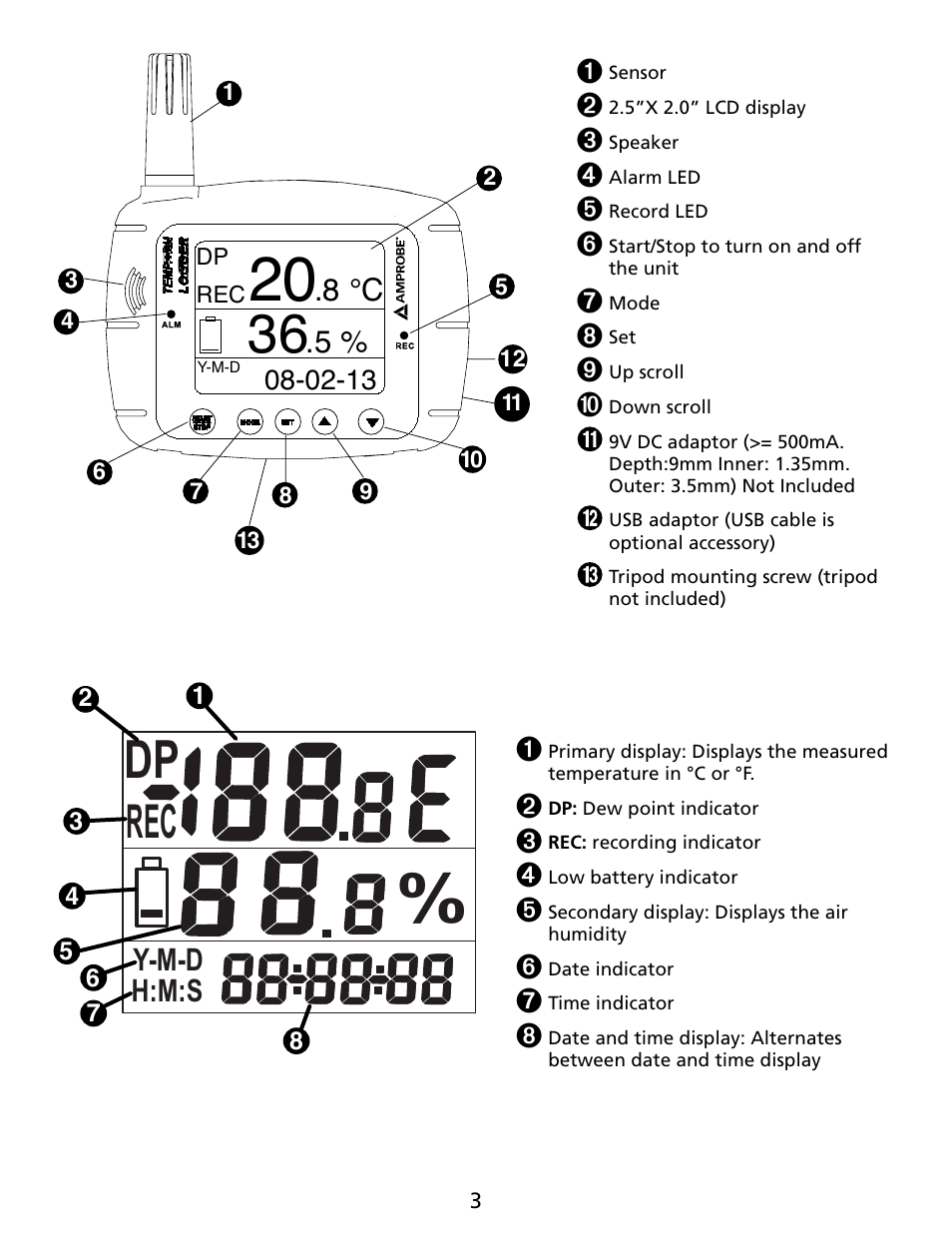 8 °c, Y-m-d h:m:s | Amprobe TR300 Temperature-Relative-Humidity-Data-Logger User Manual | Page 4 / 86