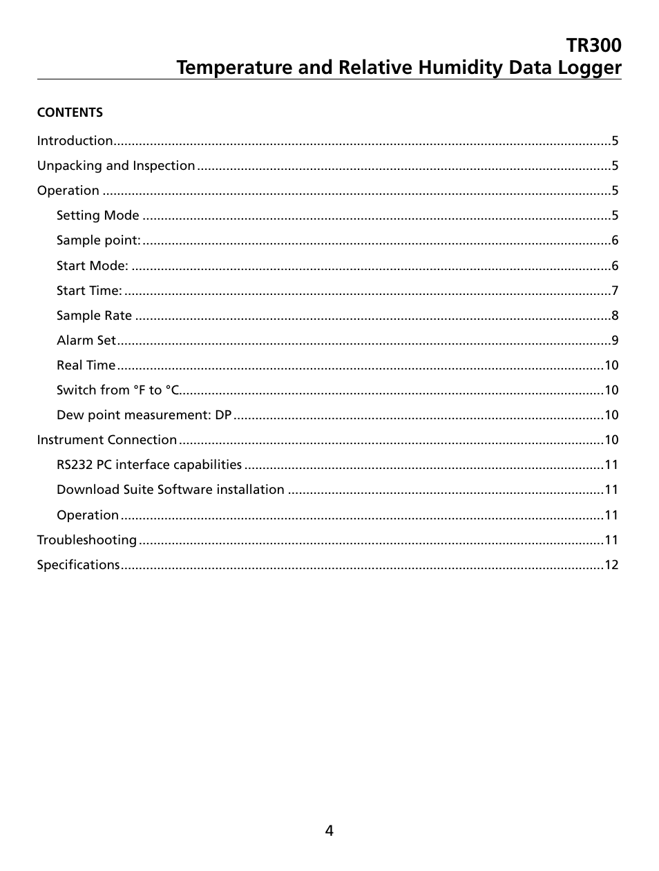Amprobe TR300 Temperature-Relative-Humidity-Data-Logger User Manual | Page 5 / 86
