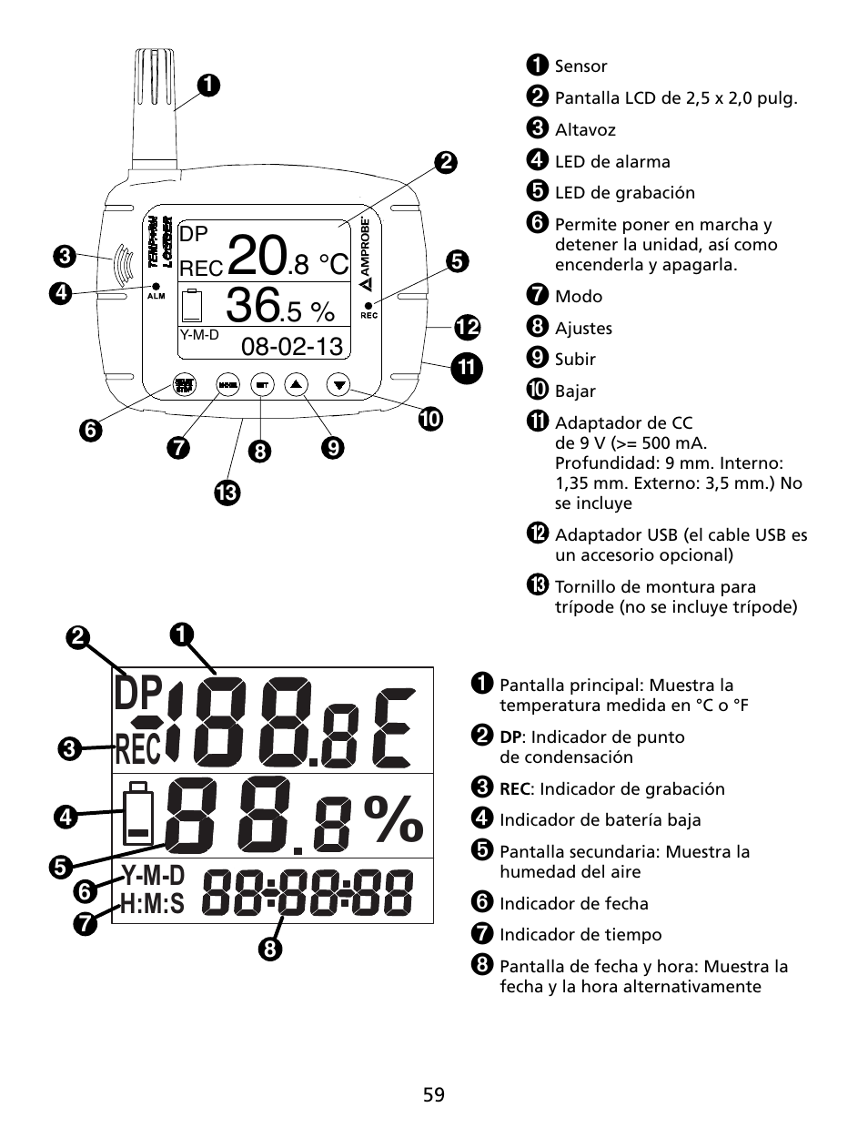8 °c, Y-m-d h:m:s | Amprobe TR300 Temperature-Relative-Humidity-Data-Logger User Manual | Page 60 / 86