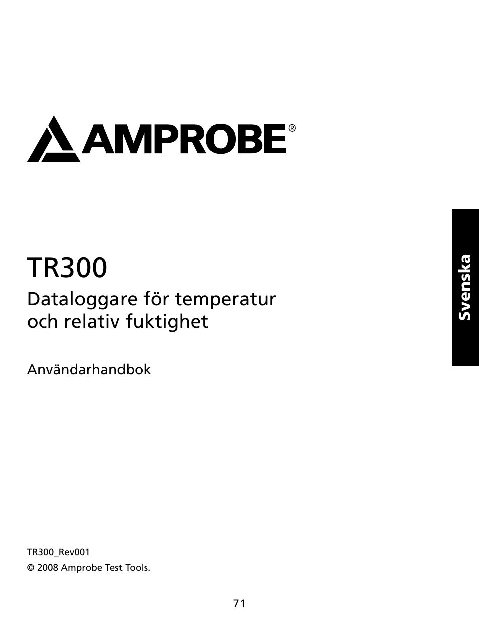 Tr300, Dataloggare för temperatur och relativ fuktighet | Amprobe TR300 Temperature-Relative-Humidity-Data-Logger User Manual | Page 72 / 86