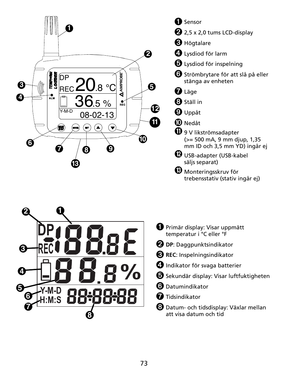 8 °c, Y-m-d h:m:s | Amprobe TR300 Temperature-Relative-Humidity-Data-Logger User Manual | Page 74 / 86