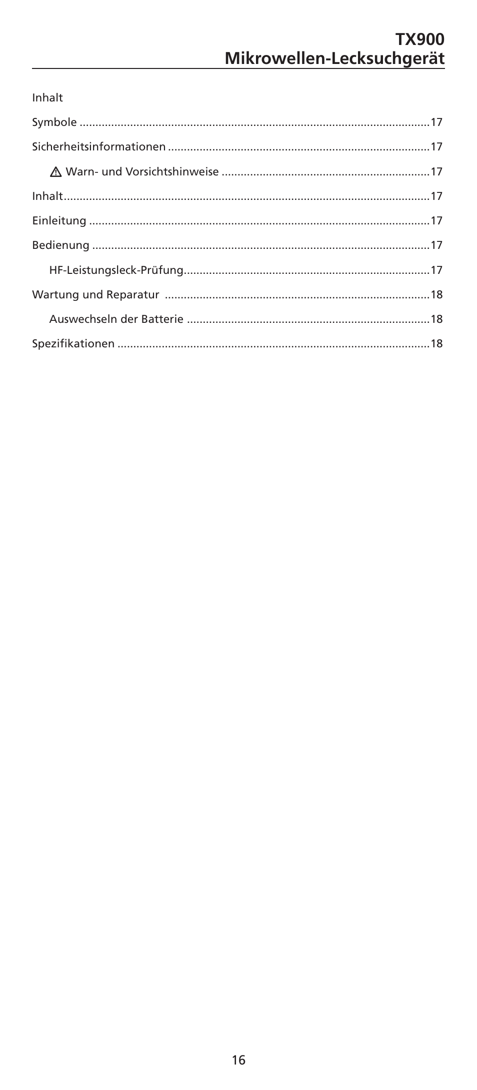 Tx900 mikrowellen-lecksuchgerät | Amprobe TX900 Microwave-Leakage-Detector User Manual | Page 17 / 38
