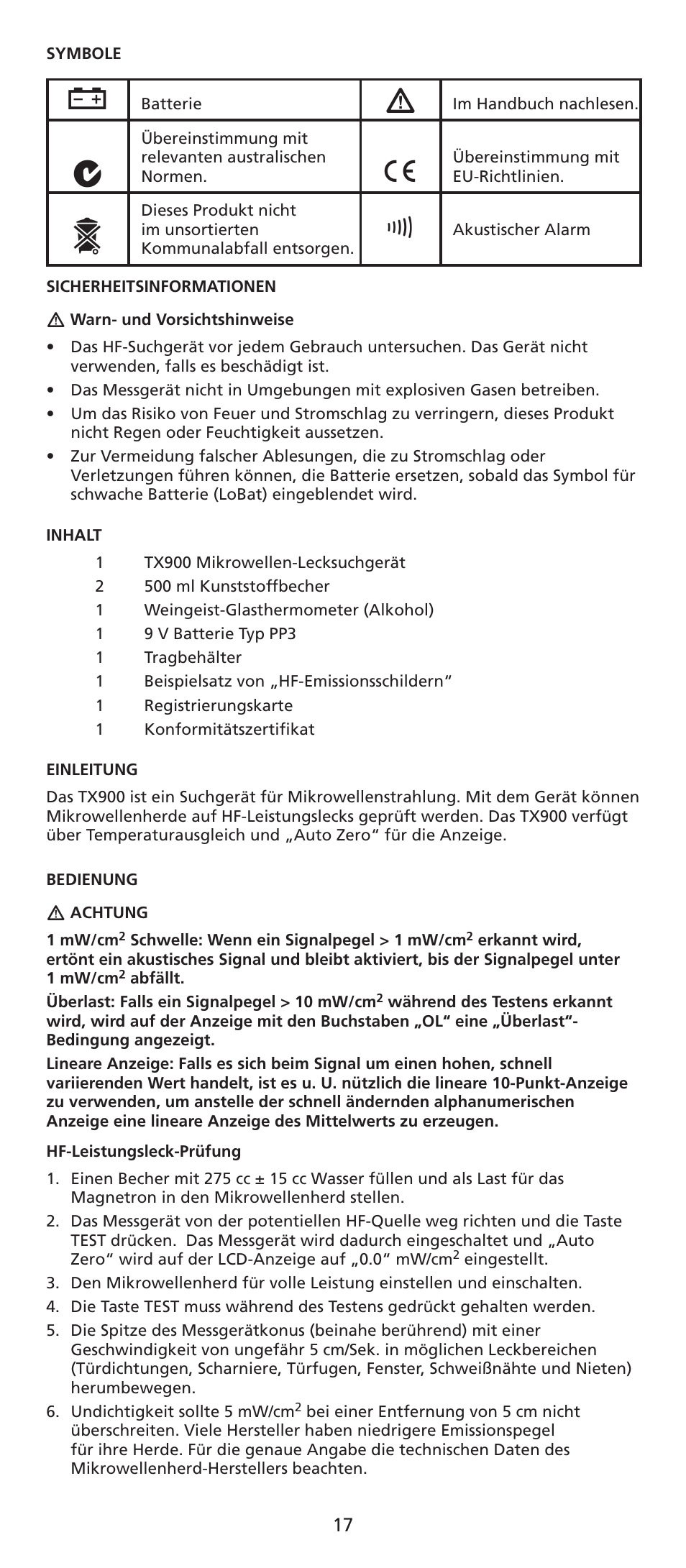 Amprobe TX900 Microwave-Leakage-Detector User Manual | Page 18 / 38