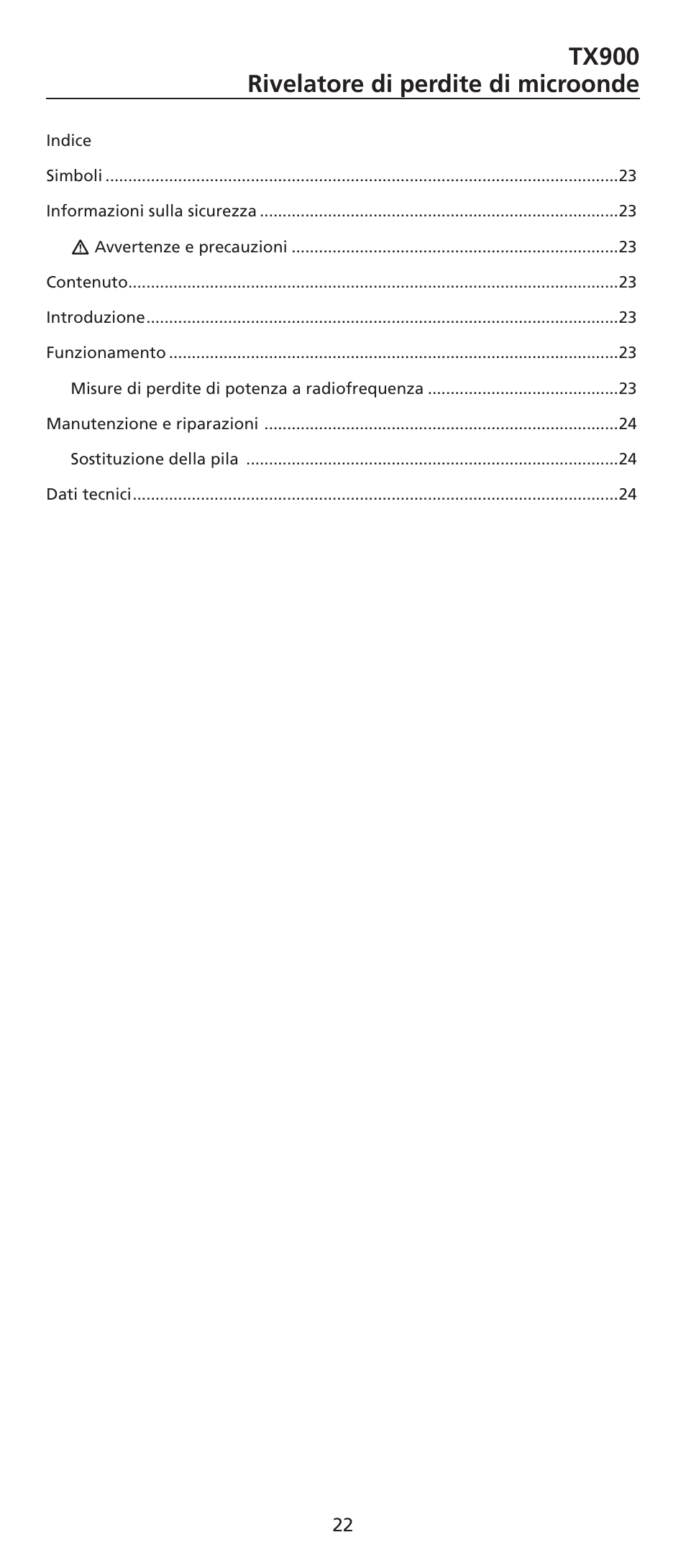 Tx900 rivelatore di perdite di microonde | Amprobe TX900 Microwave-Leakage-Detector User Manual | Page 23 / 38
