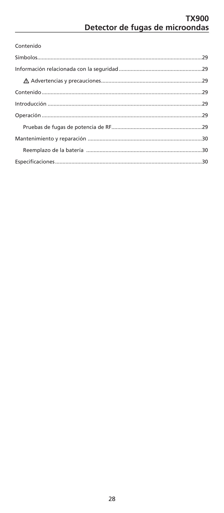 Tx900 detector de fugas de microondas | Amprobe TX900 Microwave-Leakage-Detector User Manual | Page 29 / 38
