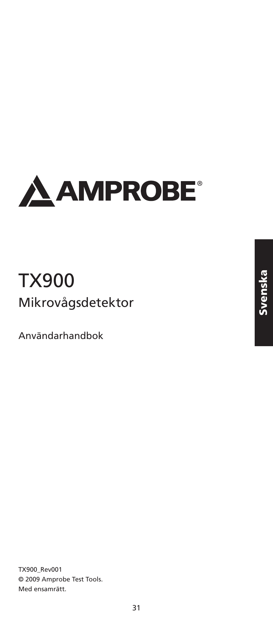 Tx900, Mikrovågsdetektor | Amprobe TX900 Microwave-Leakage-Detector User Manual | Page 32 / 38
