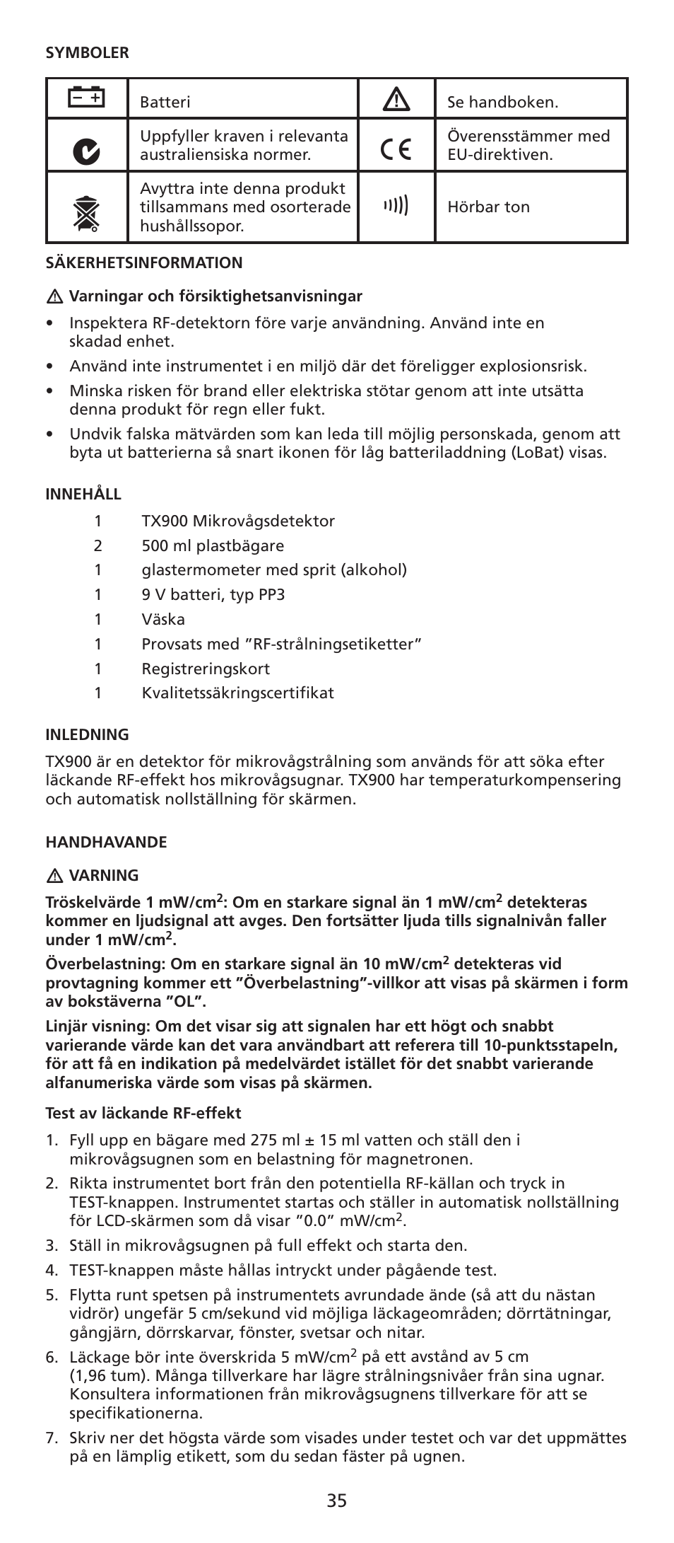 Amprobe TX900 Microwave-Leakage-Detector User Manual | Page 36 / 38