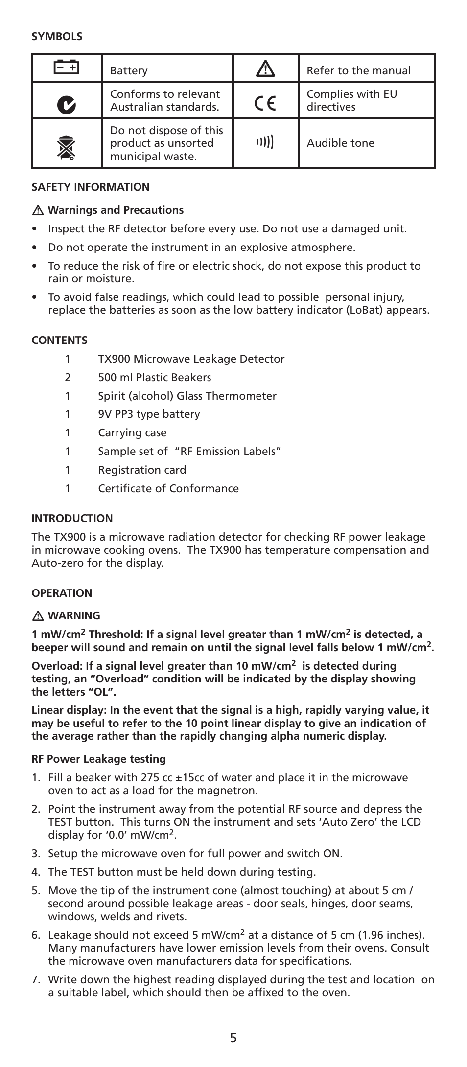 Amprobe TX900 Microwave-Leakage-Detector User Manual | Page 6 / 38