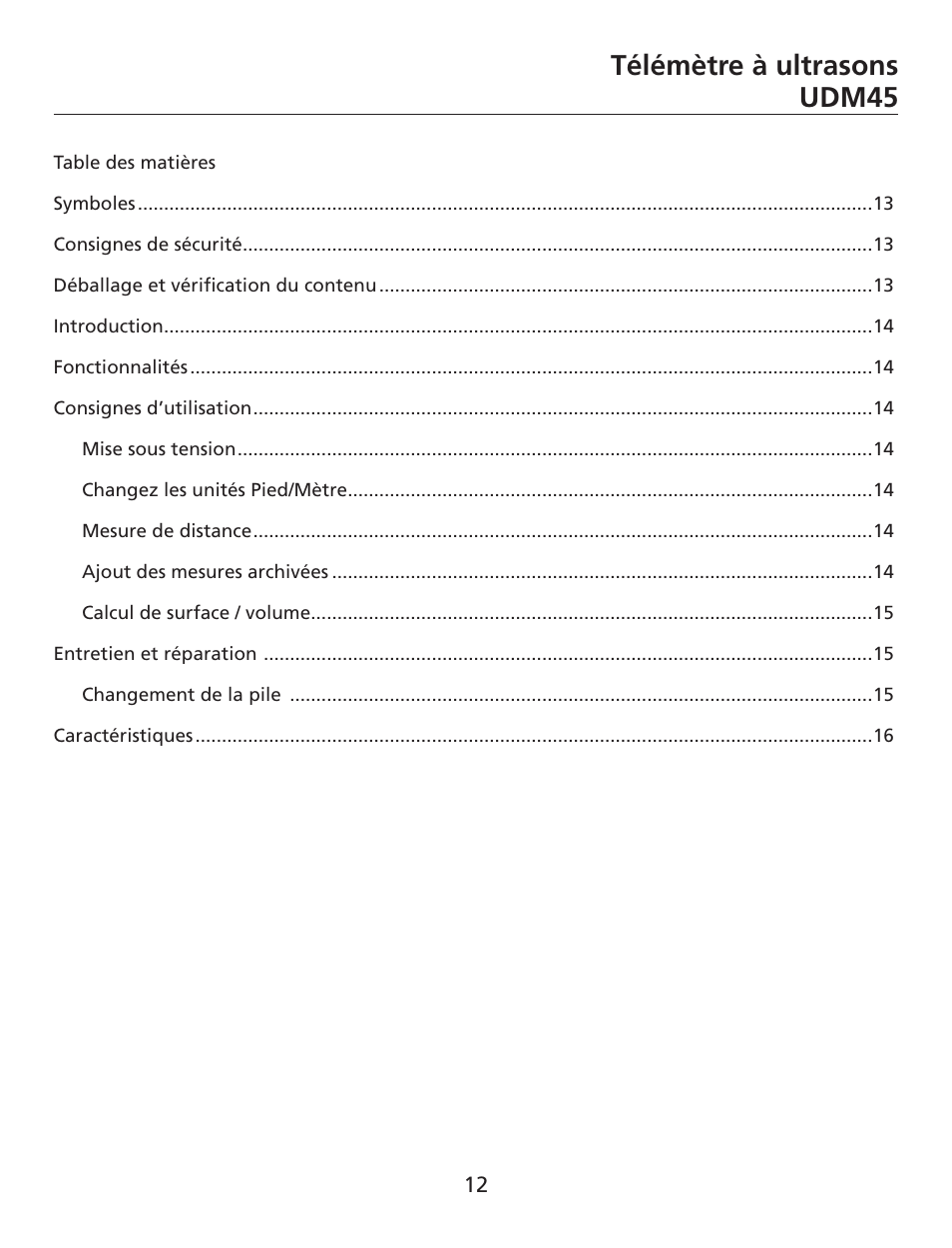 Télémètre à ultrasons udm45 | Amprobe UDM45 Ultrasonic-Distance-Meter User Manual | Page 13 / 50