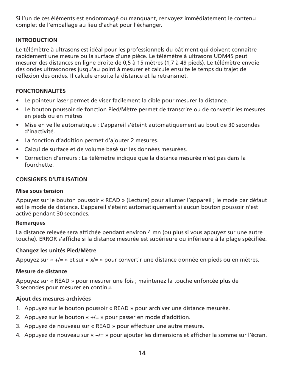 Amprobe UDM45 Ultrasonic-Distance-Meter User Manual | Page 15 / 50