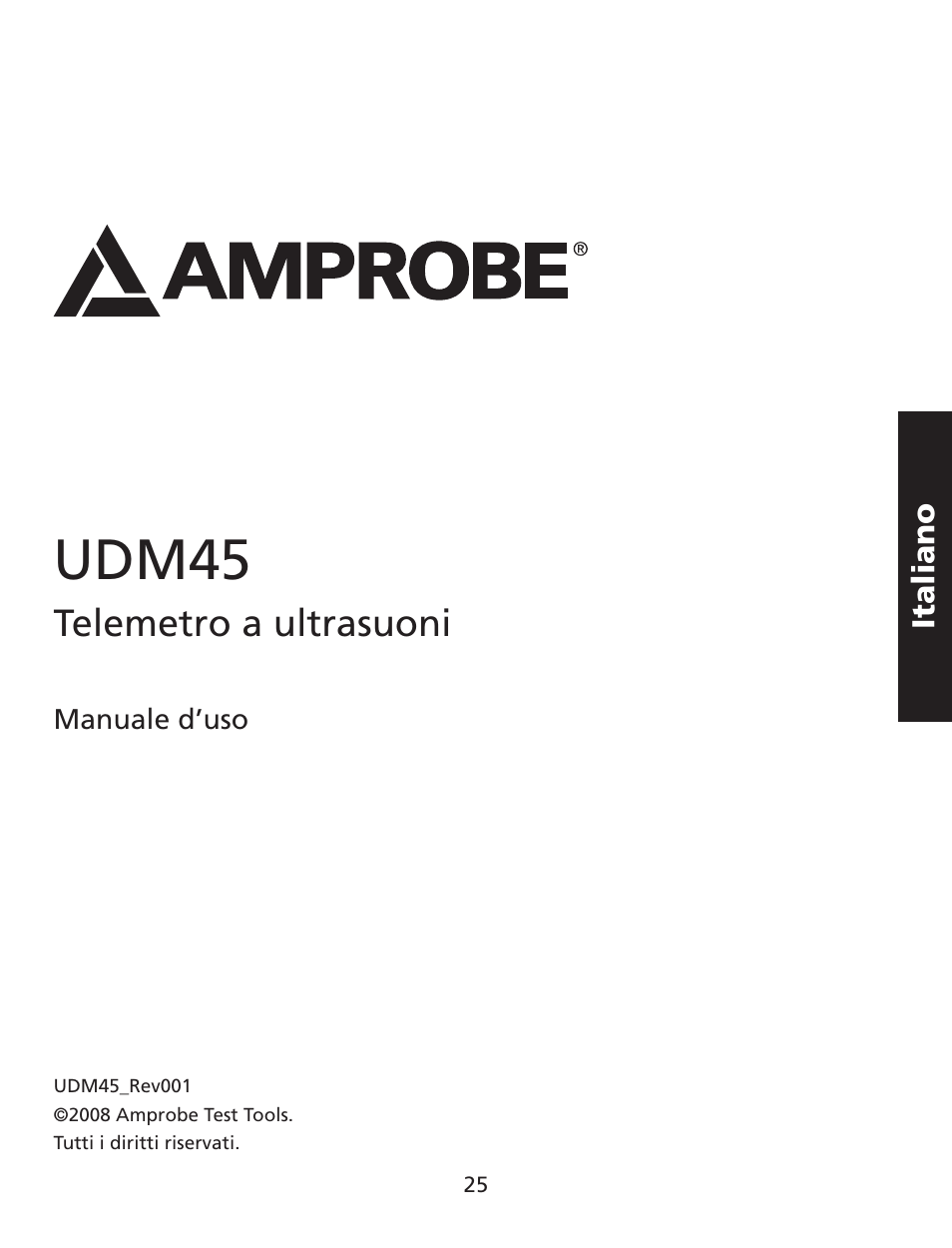 Udm45, Telemetro a ultrasuoni | Amprobe UDM45 Ultrasonic-Distance-Meter User Manual | Page 26 / 50