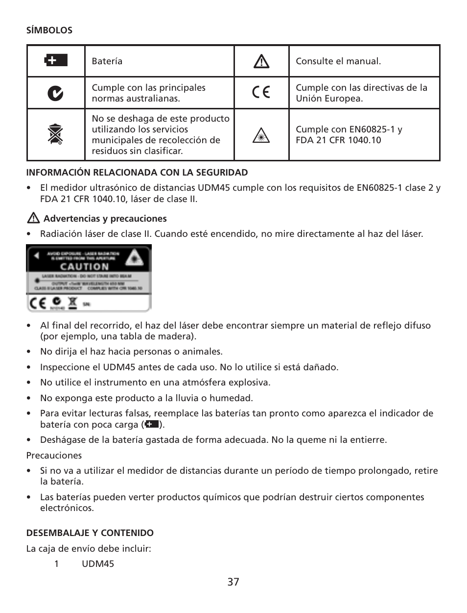 Amprobe UDM45 Ultrasonic-Distance-Meter User Manual | Page 38 / 50