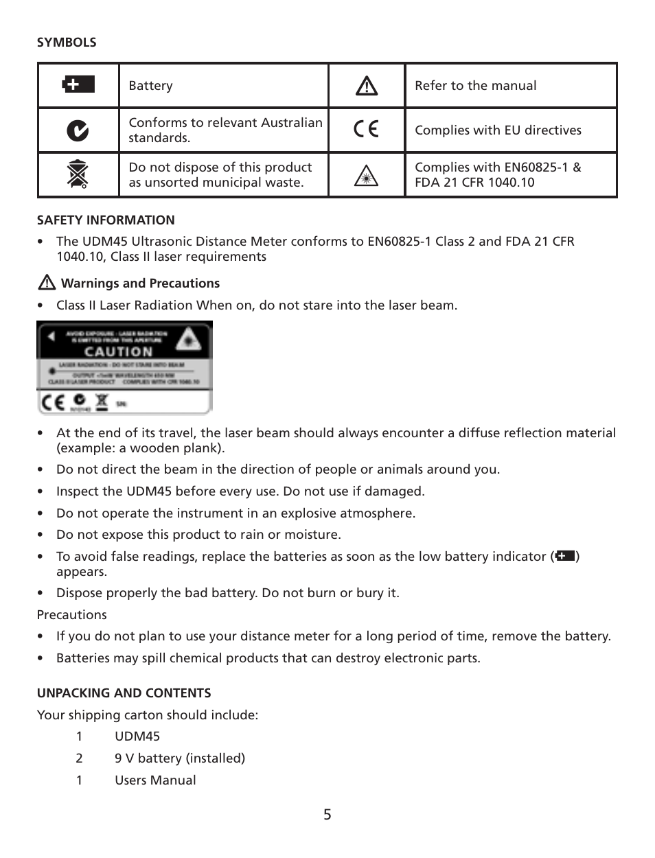 Amprobe UDM45 Ultrasonic-Distance-Meter User Manual | Page 6 / 50