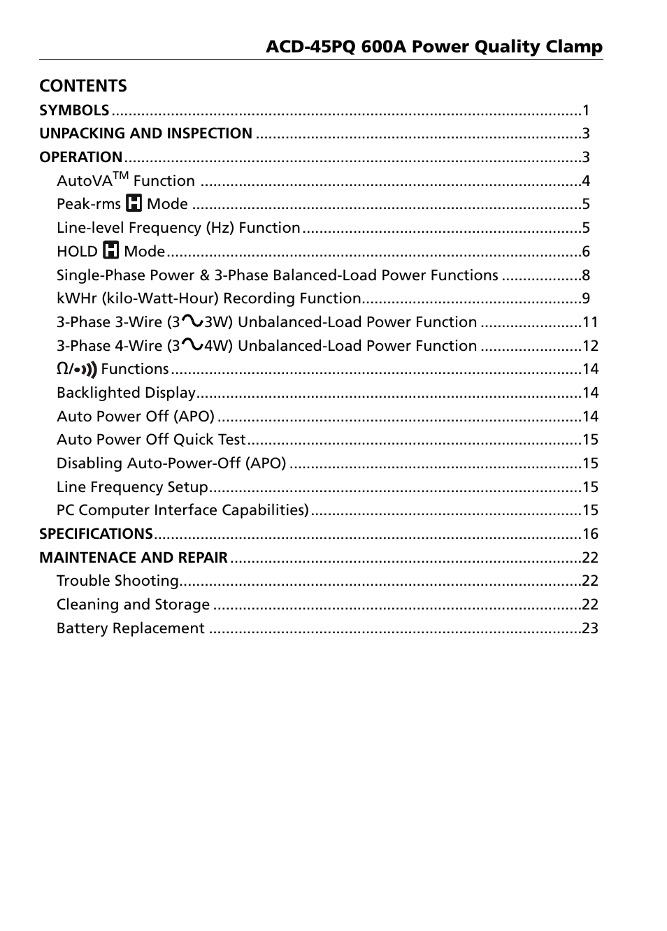 Amprobe ACD-45PQ Power-Quality-Clamp User Manual | Page 6 / 30