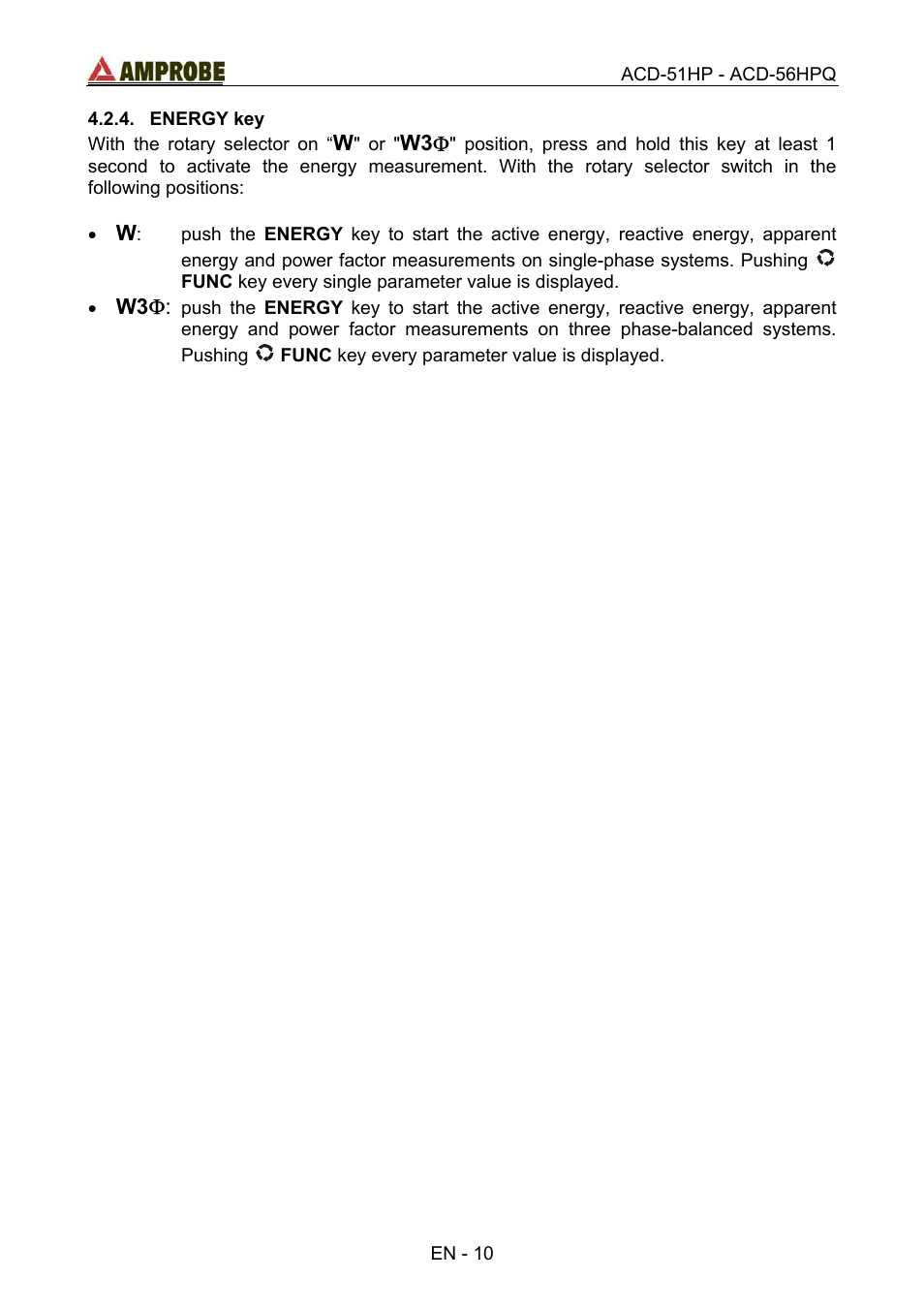 Energy key | Amprobe ACD-51HP Power-Quality-Clamp-Ons User Manual | Page 14 / 71