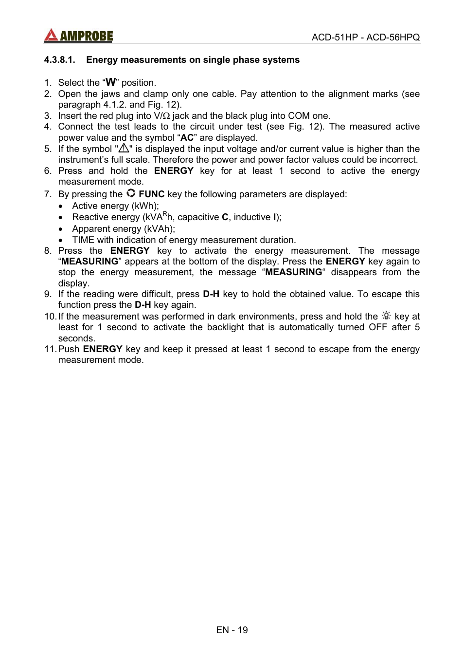 Energy measurements on single phase systems, Energy measurement on single phase systems | Amprobe ACD-51HP Power-Quality-Clamp-Ons User Manual | Page 23 / 71