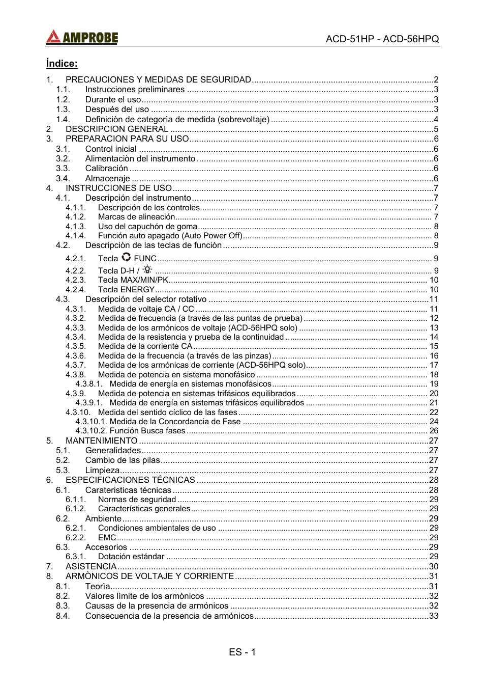 Amprobe ACD-51HP Power-Quality-Clamp-Ons User Manual | Page 39 / 71