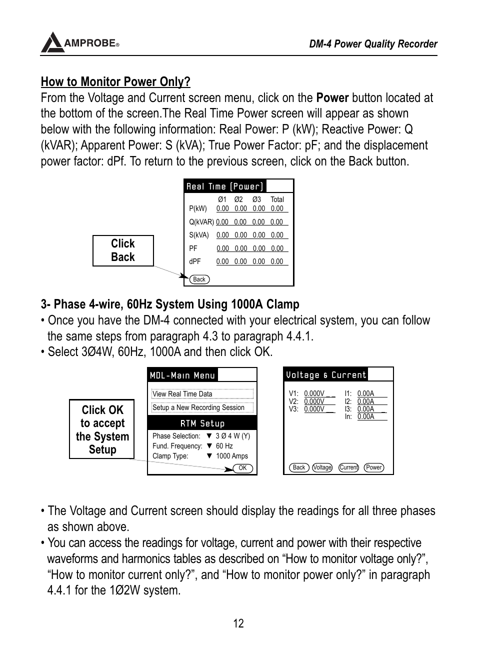 New recording session | Amprobe DM-4 Power-Quality-Recorder User Manual | Page 13 / 58