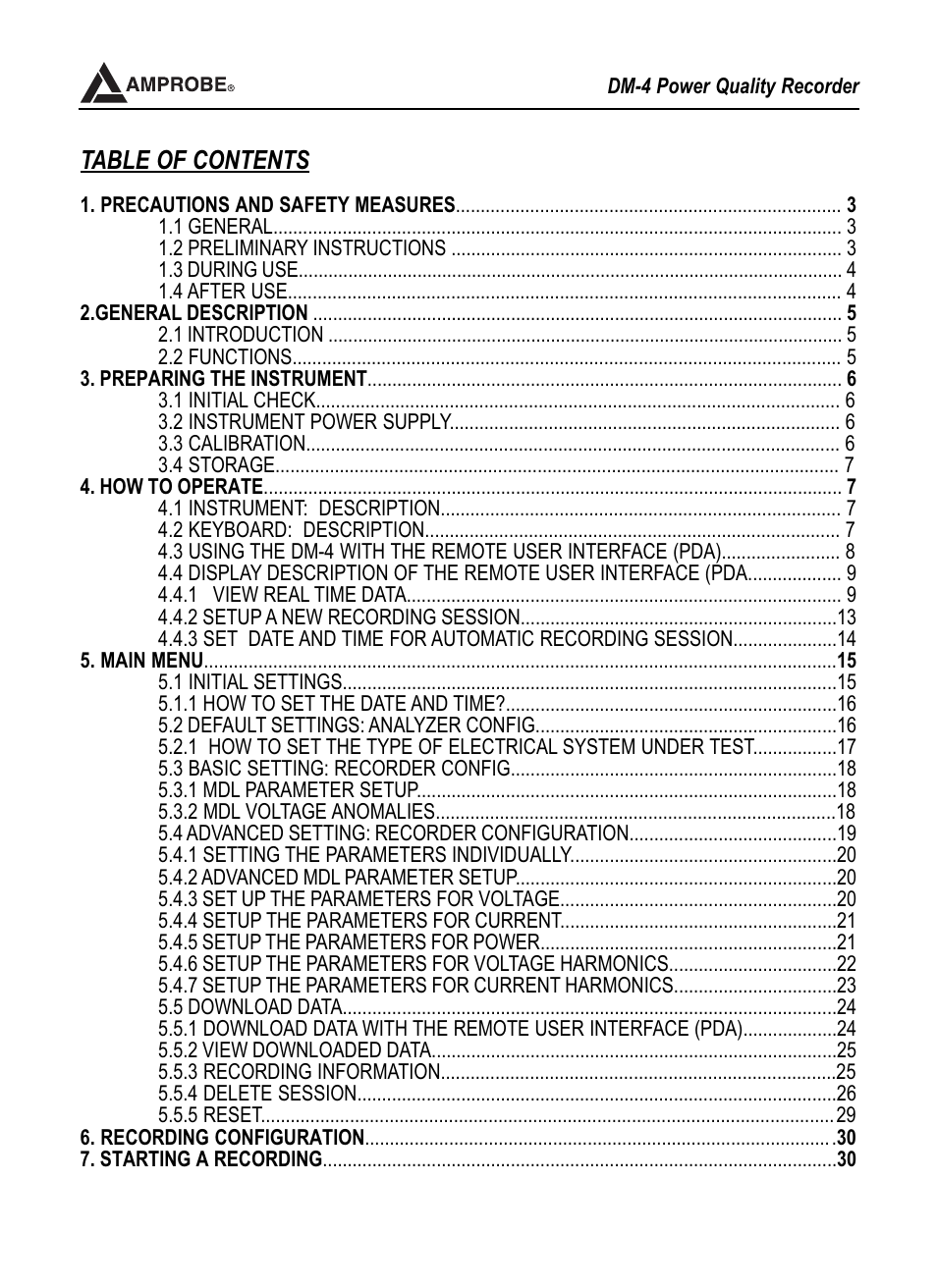 Amprobe DM-4 Power-Quality-Recorder User Manual | Page 2 / 58