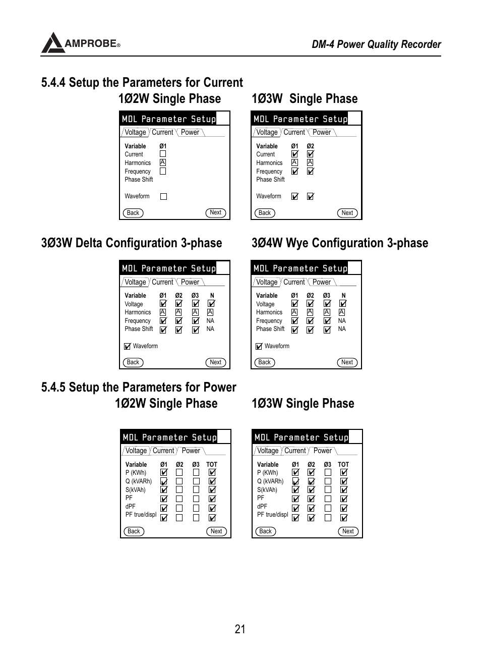 Age harmonics, Dm-4 power quality recorder, Mdl parameter setup | Amprobe DM-4 Power-Quality-Recorder User Manual | Page 22 / 58