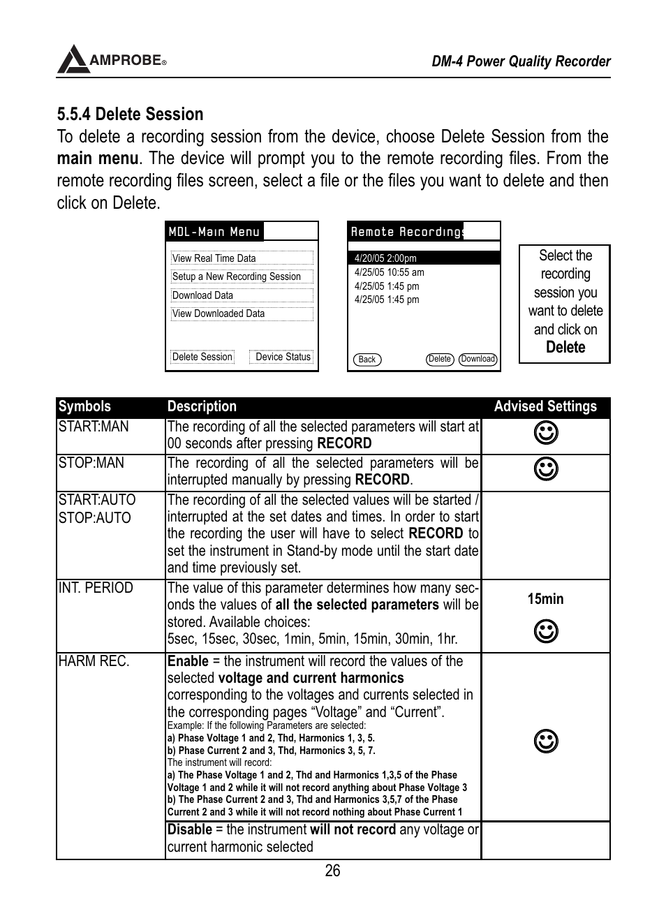 Delete | Amprobe DM-4 Power-Quality-Recorder User Manual | Page 27 / 58
