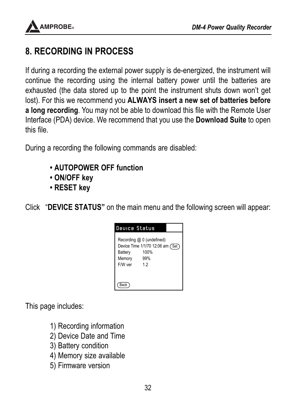 Ace (pda), The download suite, Recording in process | Amprobe DM-4 Power-Quality-Recorder User Manual | Page 33 / 58