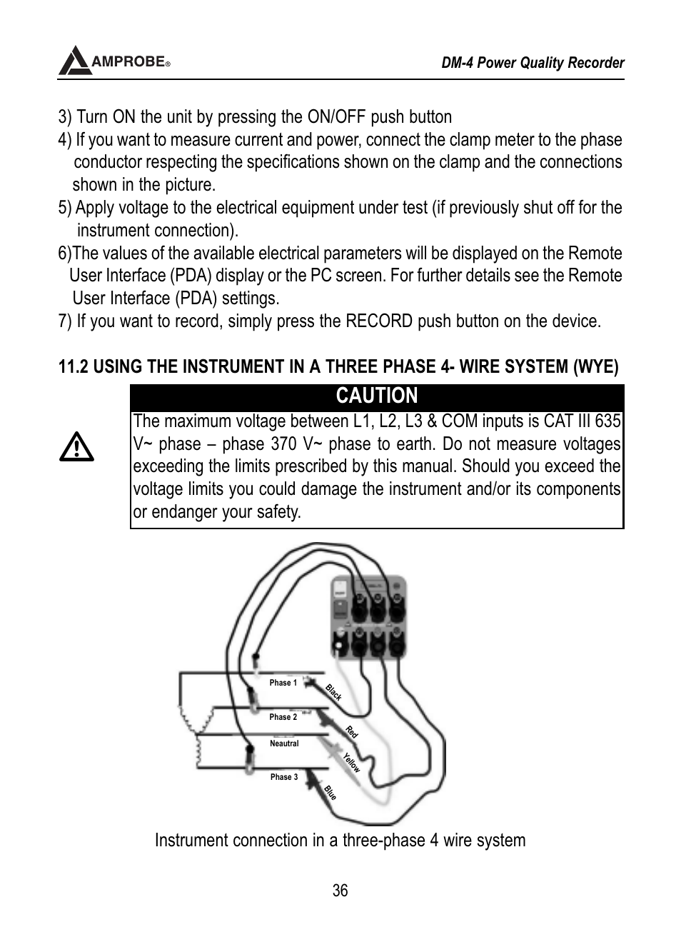 Caution | Amprobe DM-4 Power-Quality-Recorder User Manual | Page 37 / 58