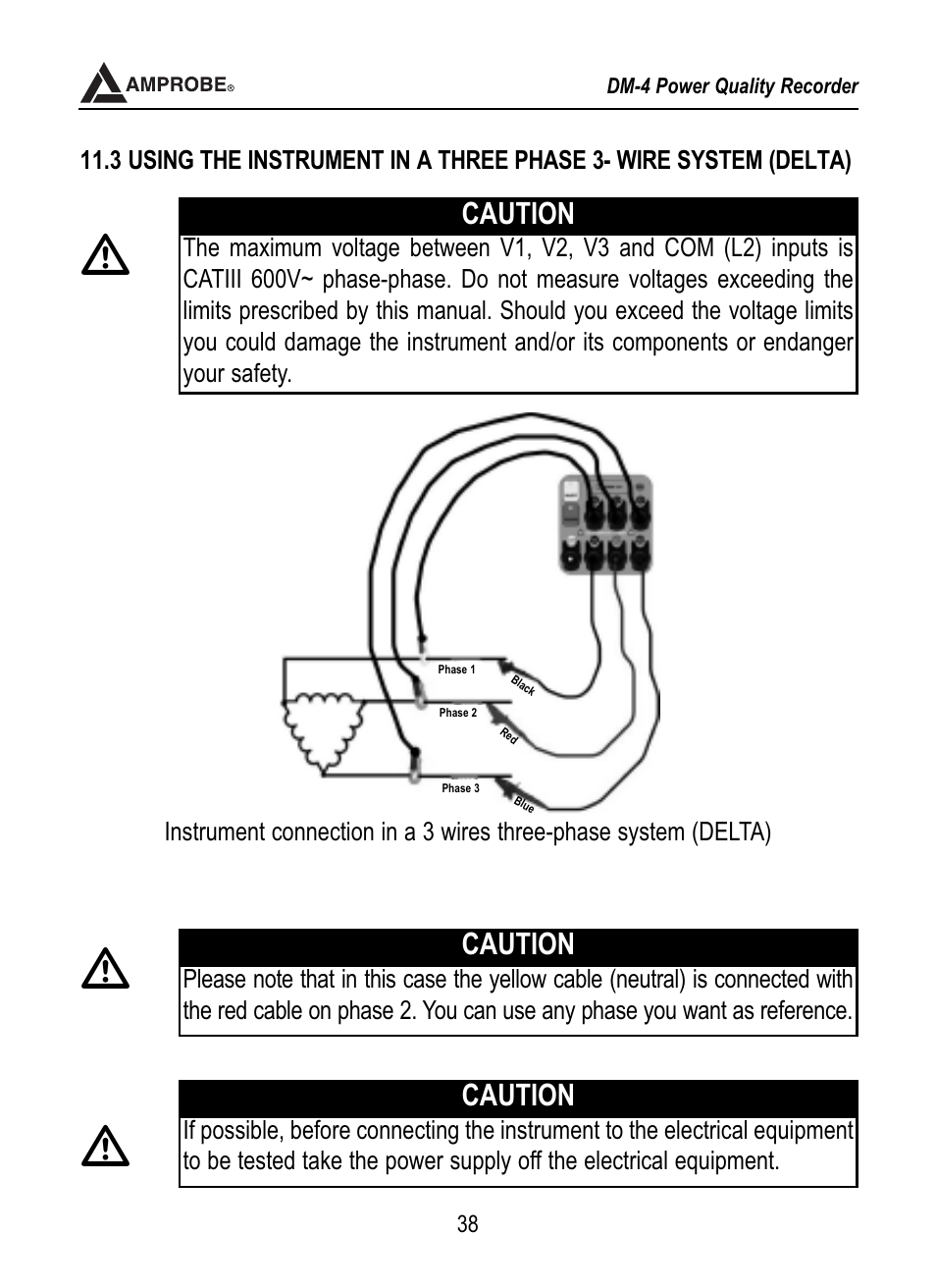 Caution | Amprobe DM-4 Power-Quality-Recorder User Manual | Page 39 / 58