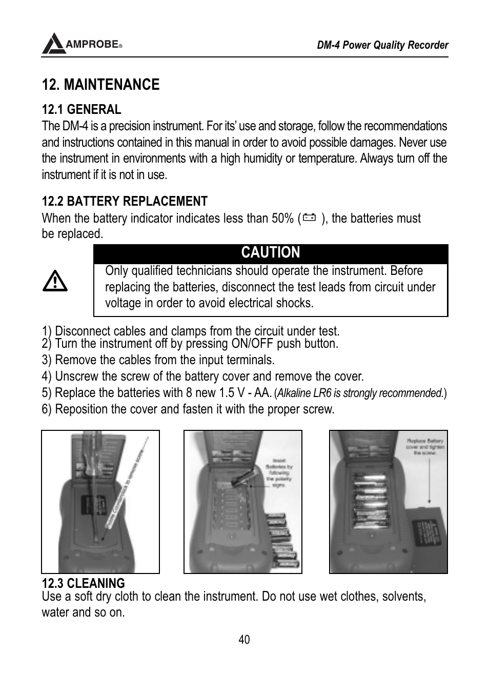Maintenance, Caution | Amprobe DM-4 Power-Quality-Recorder User Manual | Page 41 / 58