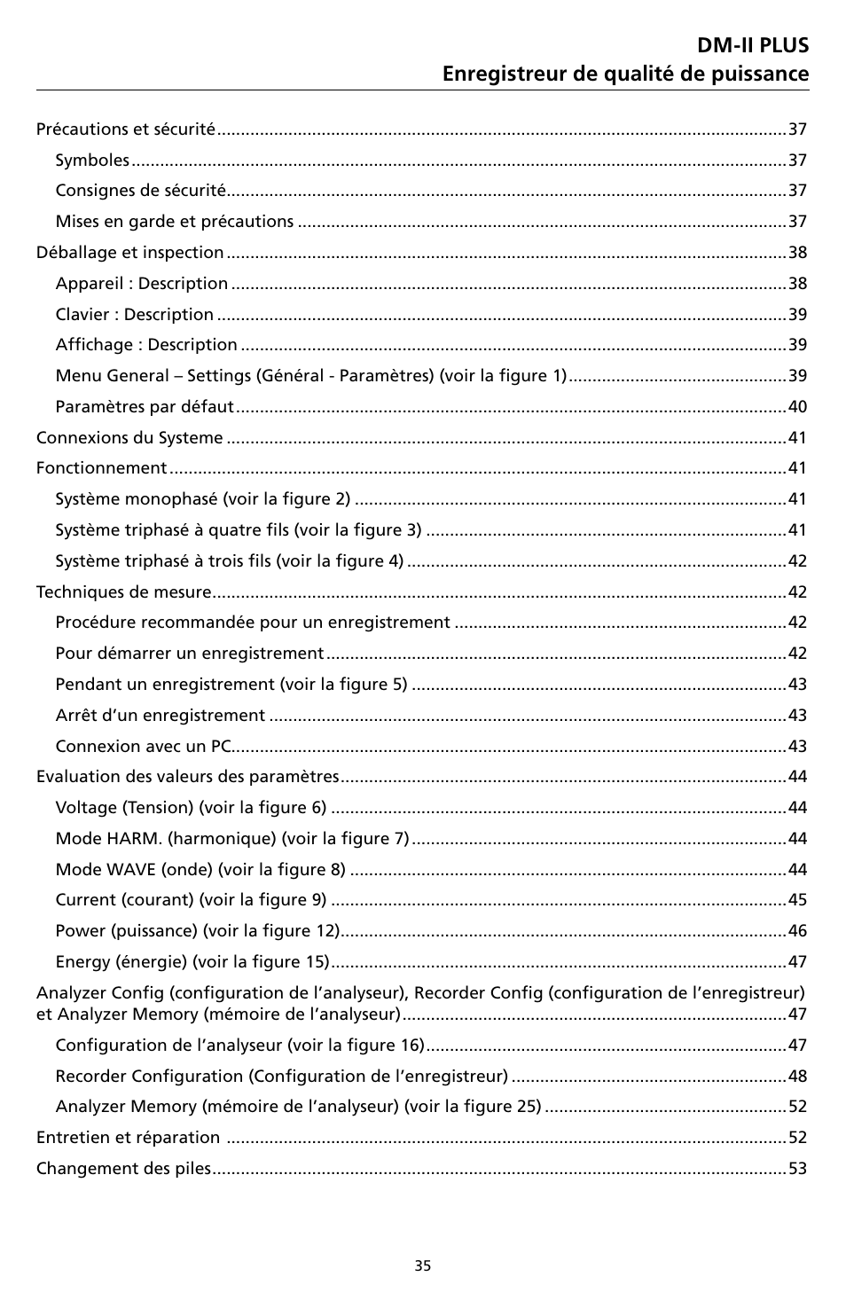 Dm-ii plus enregistreur de qualité de puissance | Amprobe DM-II-PLUS Power-Quality-Recorder User Manual | Page 37 / 194