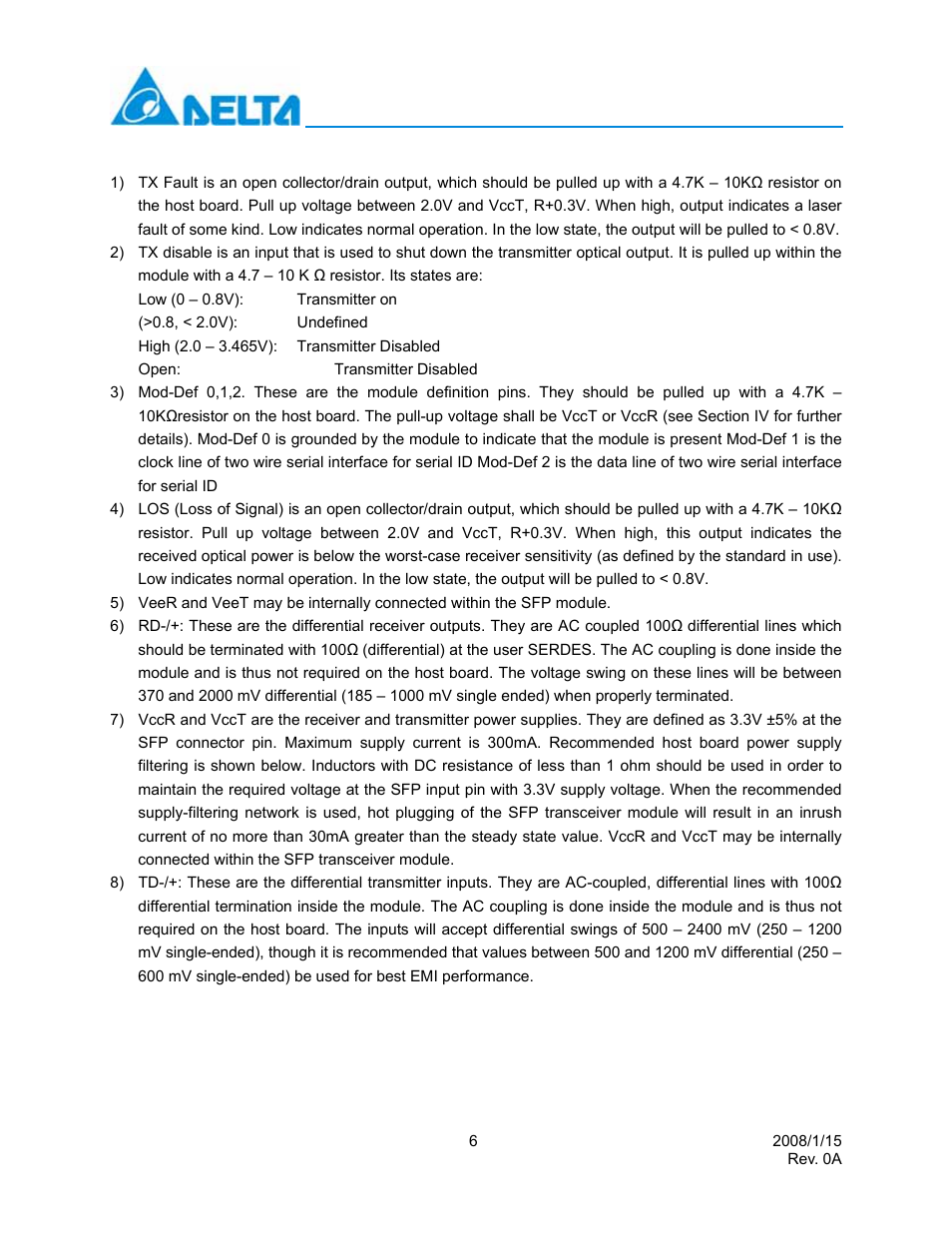 Delta Electronics Multi-Rate CWDM SFP Transceiver LCP-1250 CWDM User Manual | Page 6 / 14