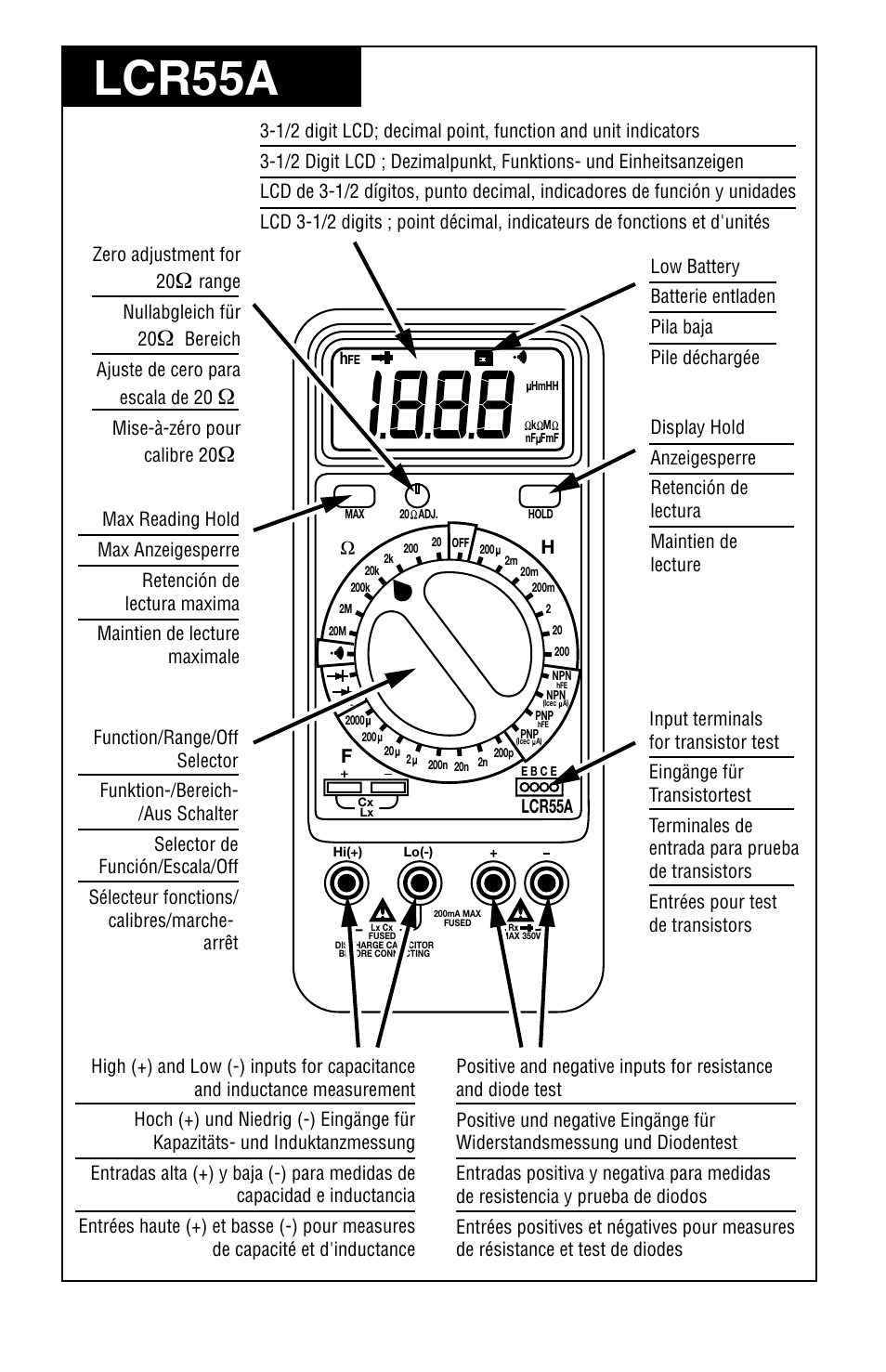 Lcr55a | Amprobe LCR55A Inductance-Capacitance-Resistance-Meter User Manual | Page 2 / 44