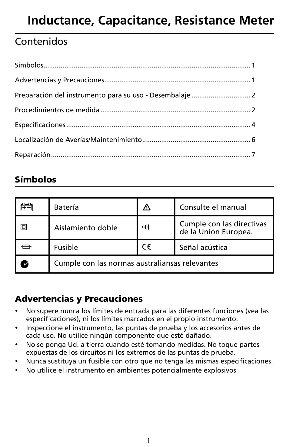 Amprobe LCR55A Inductance-Capacitance-Resistance-Meter User Manual | Page 27 / 44