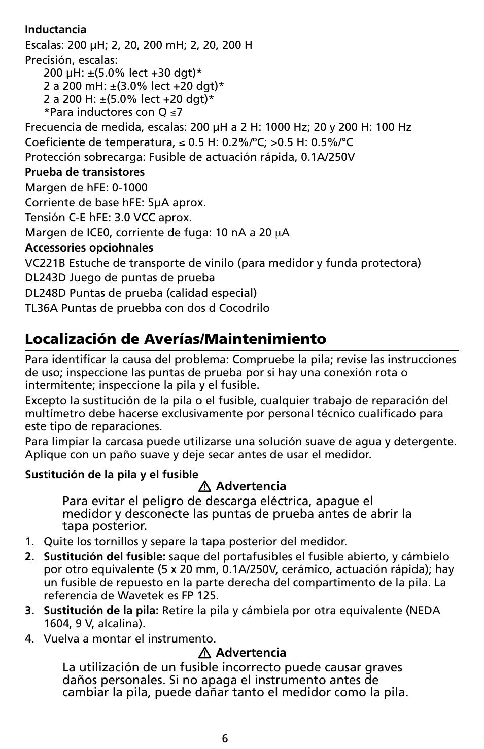 Localización de averías/maintenimiento | Amprobe LCR55A Inductance-Capacitance-Resistance-Meter User Manual | Page 32 / 44