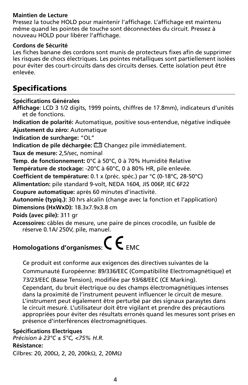 Specifications | Amprobe LCR55A Inductance-Capacitance-Resistance-Meter User Manual | Page 40 / 44
