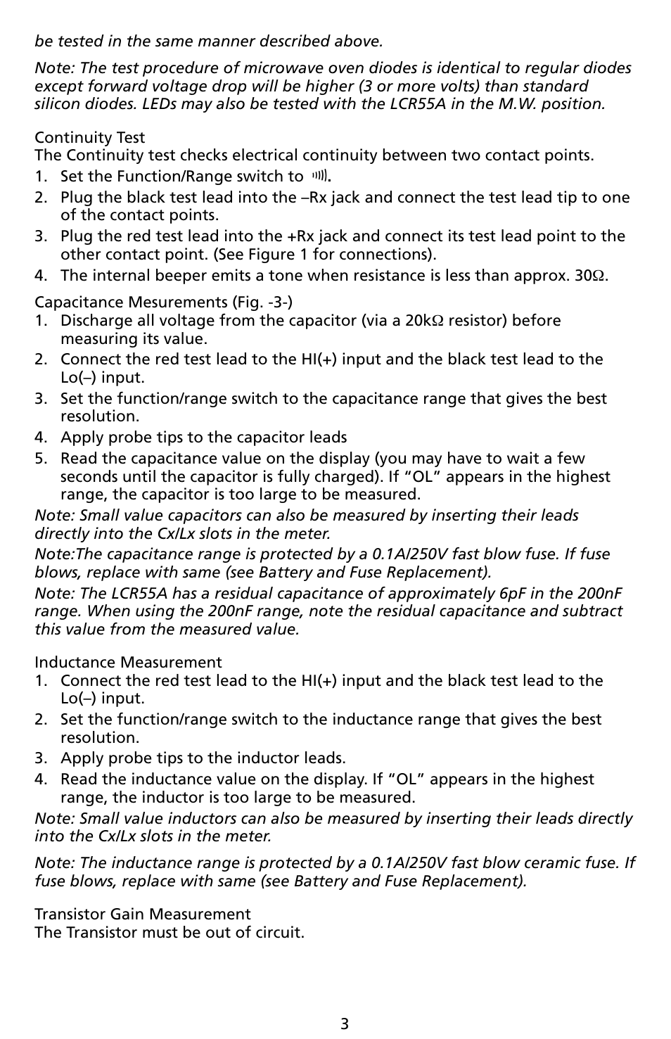 Amprobe LCR55A Inductance-Capacitance-Resistance-Meter User Manual | Page 7 / 44