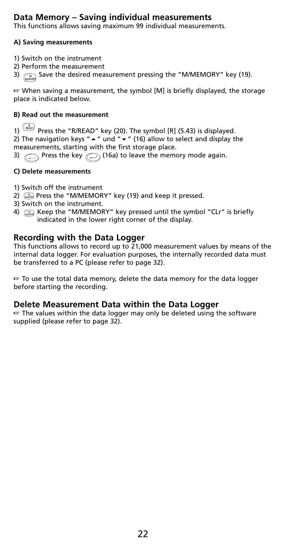 Recording with the data logger, Delete measurement data within the data logger | Amprobe PQ55A Power-Analyzer User Manual | Page 22 / 43