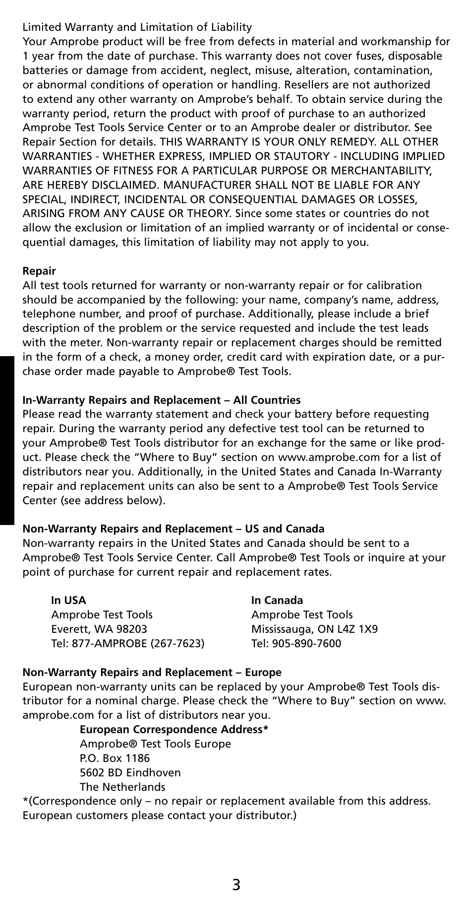 Owners manual 3 | Amprobe PQ55A Power-Analyzer User Manual | Page 3 / 43