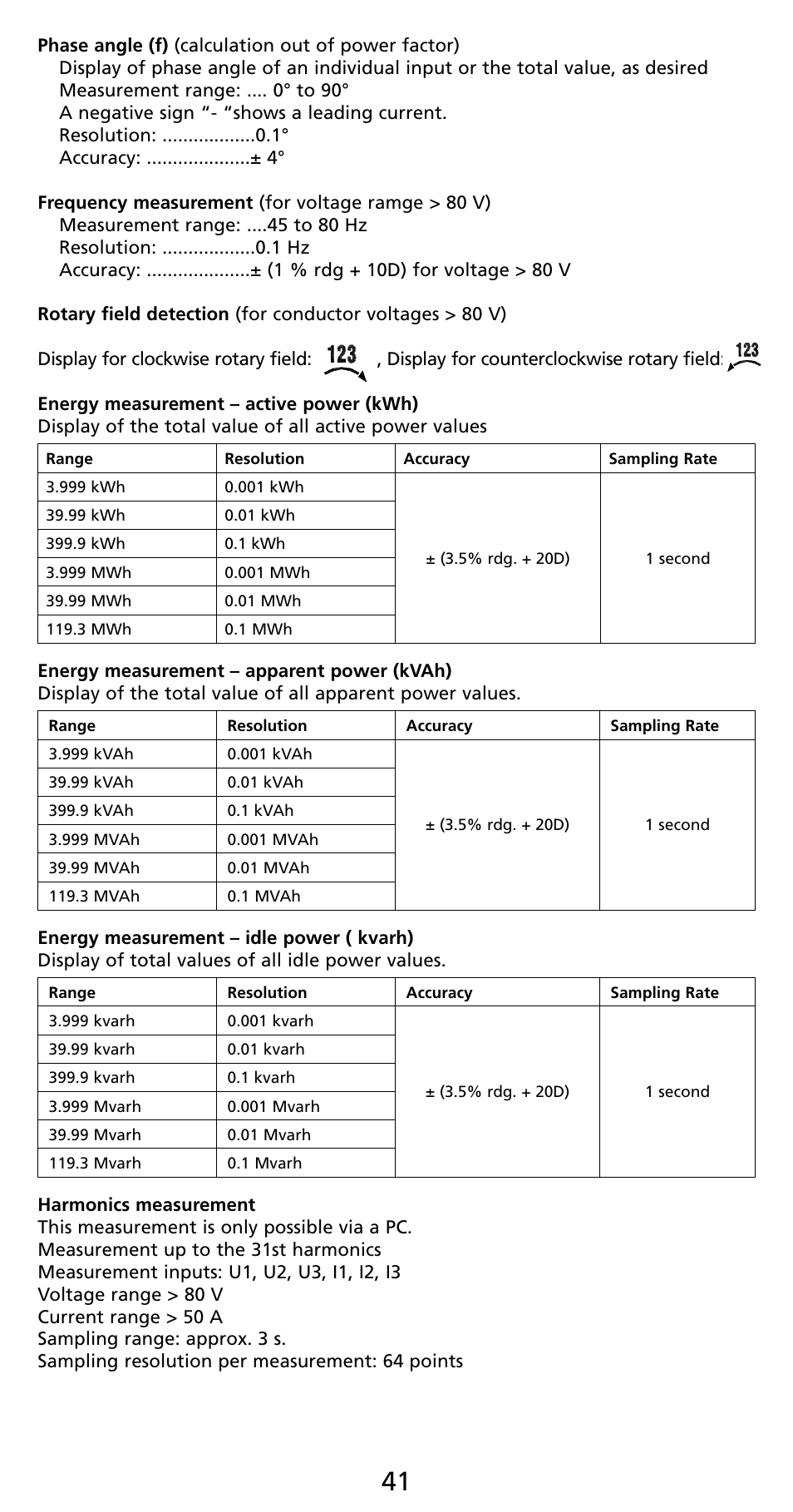 Amprobe PQ55A Power-Analyzer User Manual | Page 41 / 43