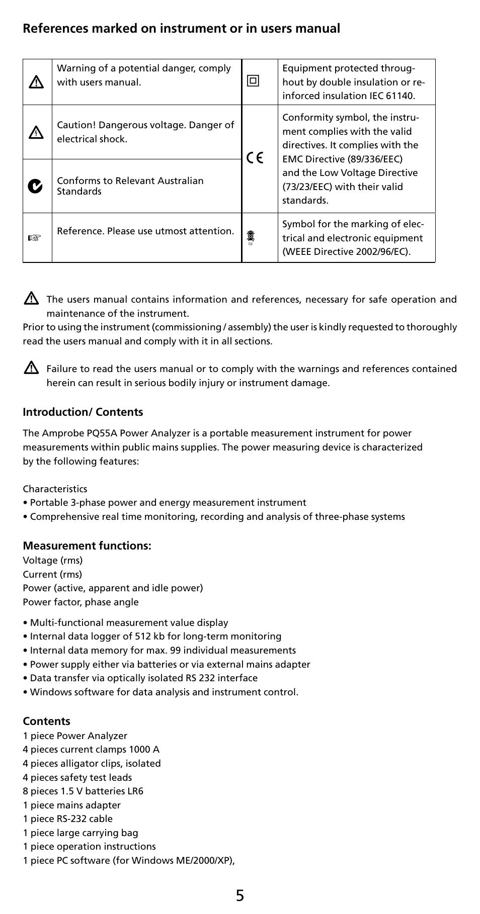 Amprobe PQ55A Power-Analyzer User Manual | Page 5 / 43