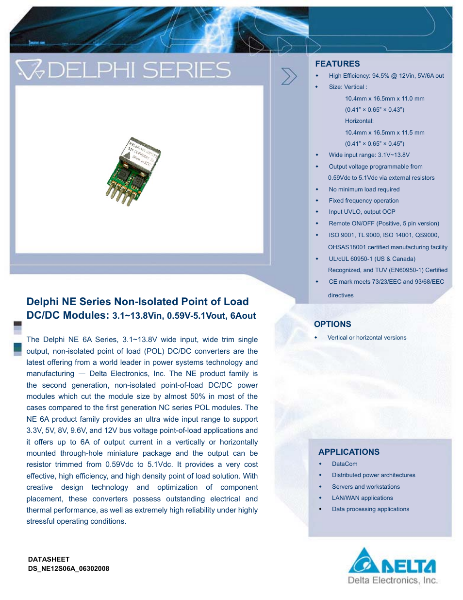 Delta Electronics Delphi 6A Series User Manual | 14 pages