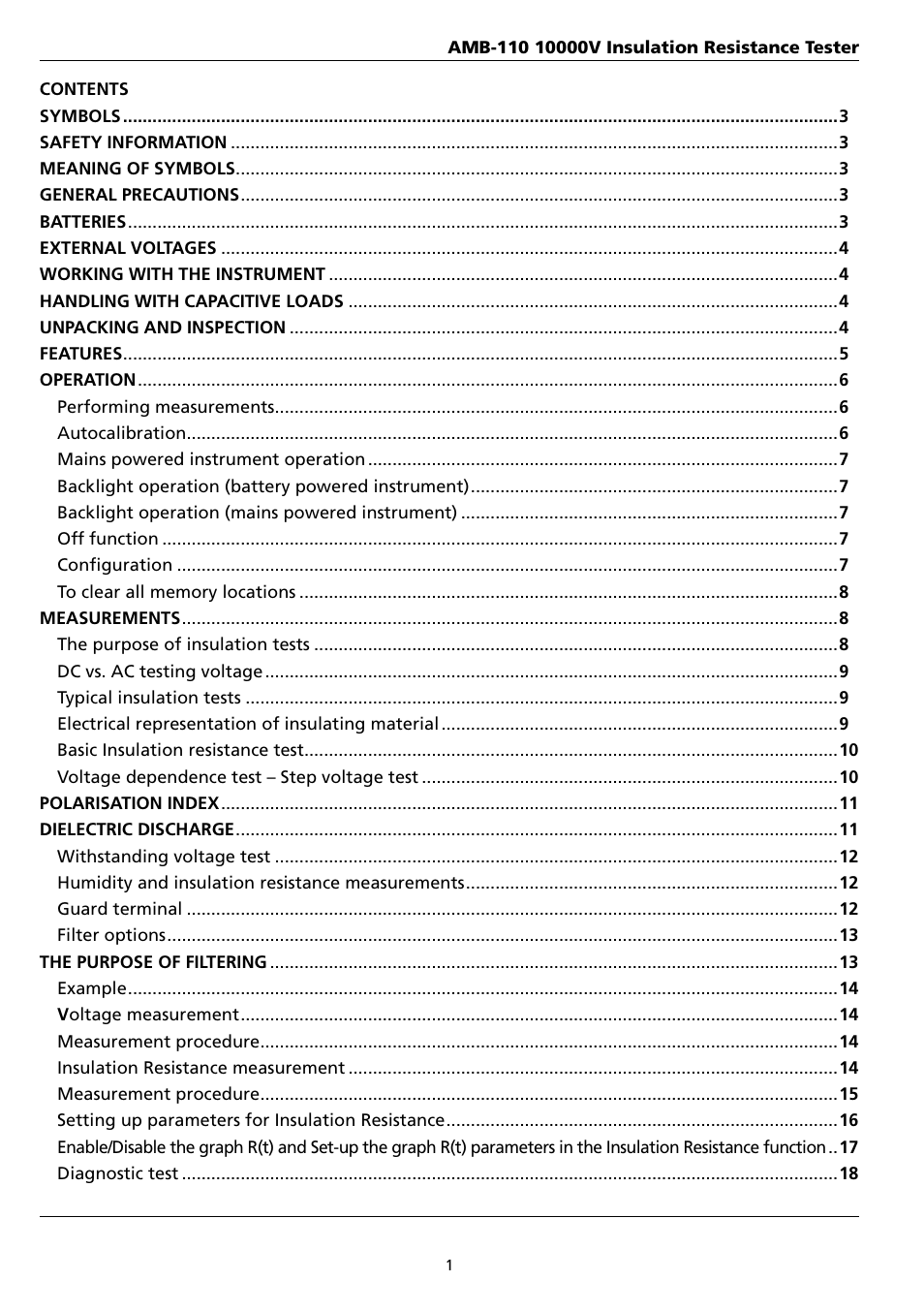 Amprobe AMB-110 Insulation-Resistance-Tester User Manual | Page 6 / 52