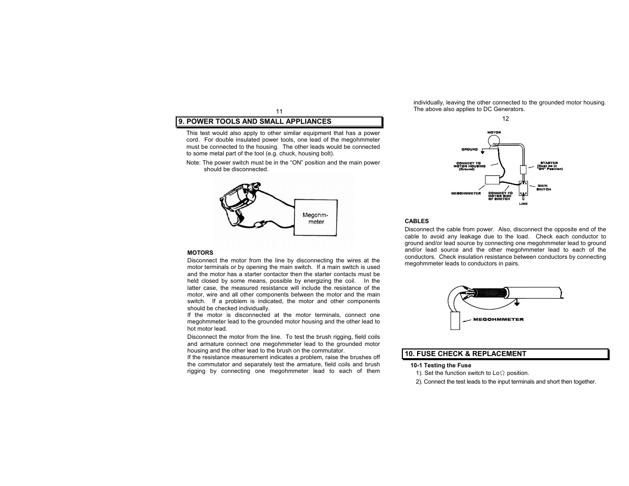 Power tools and small appliances, Fuse check & replacement | Amprobe AMB-35 Insulation-Tester User Manual | Page 7 / 9