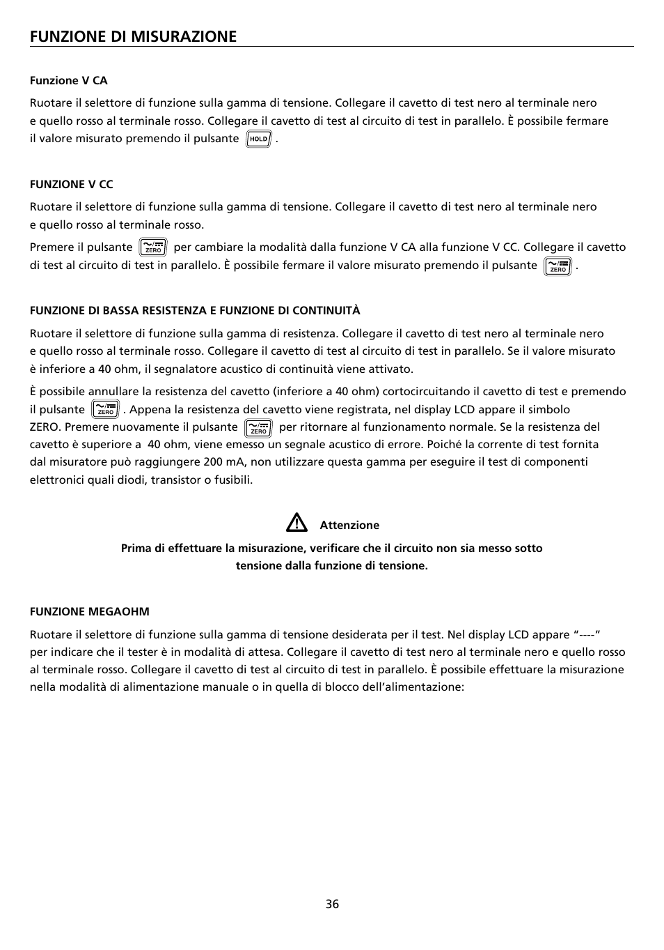 Funzione di misurazione | Amprobe AMB-45 Digital-Megohmmeter User Manual | Page 40 / 62